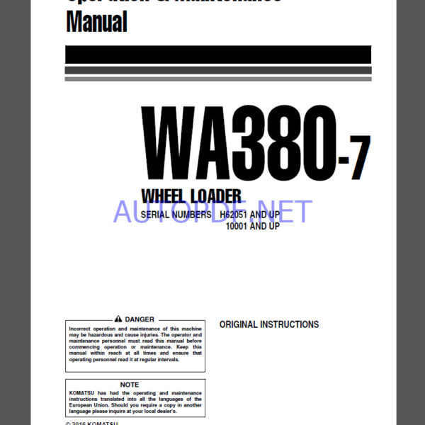 Komatsu WA380-7 WHEEL LOADER Operation Maintenance Manual(VEAM40503)