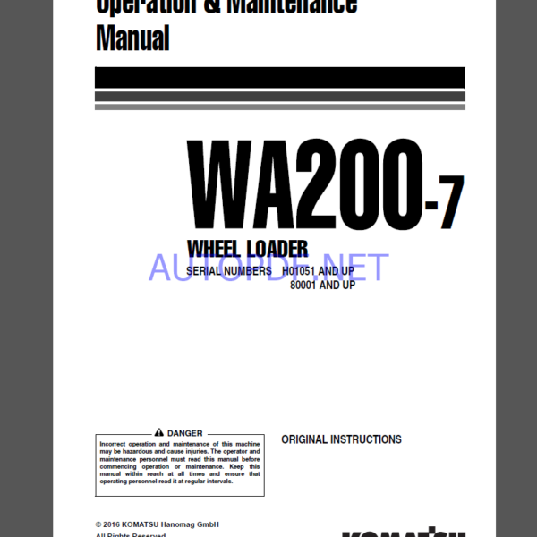 Komatsu WA200-7 WHEEL LOADER Operation Maintenance Manual(VENAM29501)