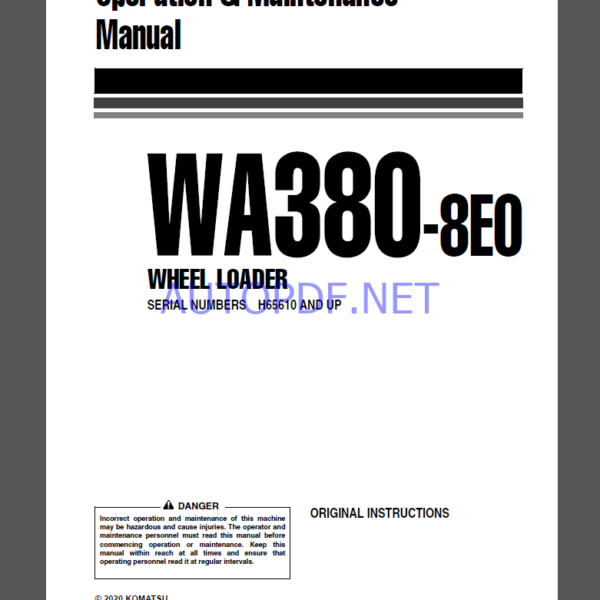 Komatsu WA380-8EO WHEEL LOADER Operation Maintenance Manual(VENAM52002)