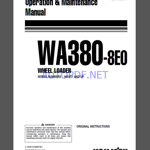 Komatsu WA380-8EO WHEEL LOADER Operation Maintenance Manual(VENAM52001)