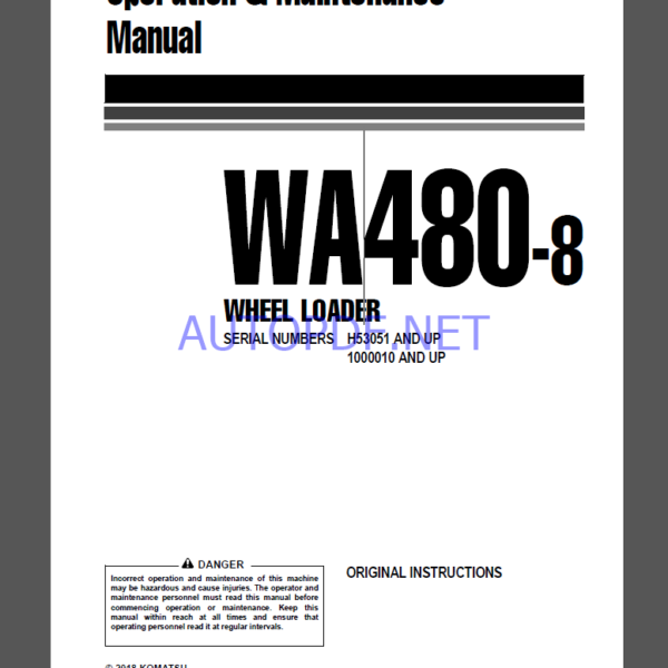 Komatsu WA480-8 WHEEL LOADER Operation Maintenance Manual(VENAM51500)