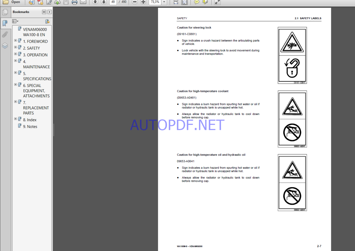 Komatsu WA100M-8 WHEEL LOADER Operation Maintenance Manual(VENAM06000)