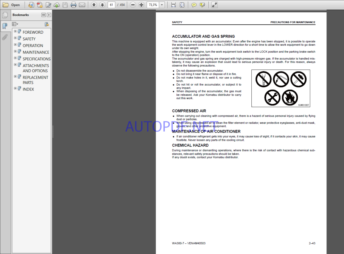 Komatsu WA380-7 WHEEL LOADER Operation Maintenance Manual(VEAM40503)