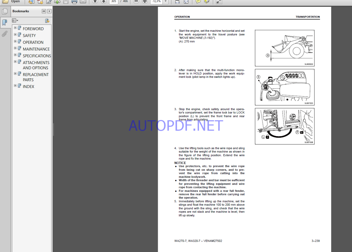 Komatsu WA270-7,WA320-7 WHEEL LOADER Operation Maintenance Manual(VENAM27502)