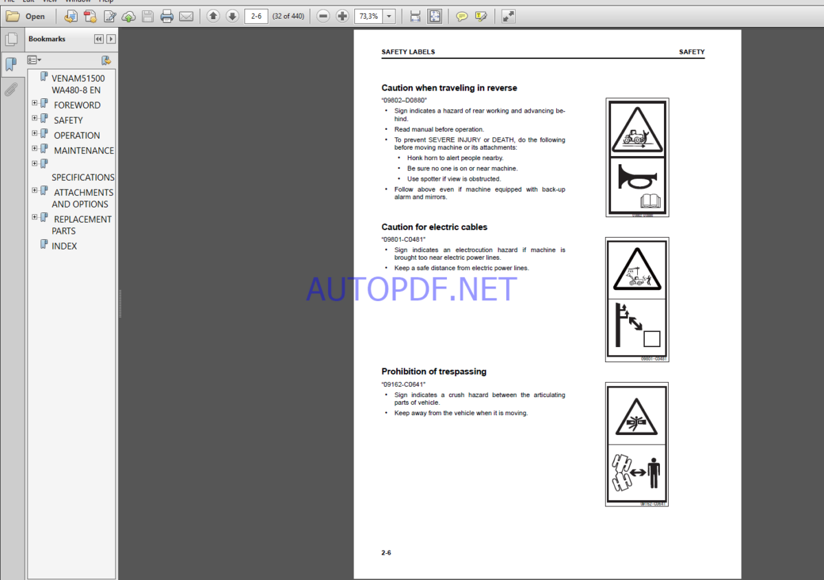 Komatsu WA480-8 WHEEL LOADER Operation Maintenance Manual(VENAM51500)