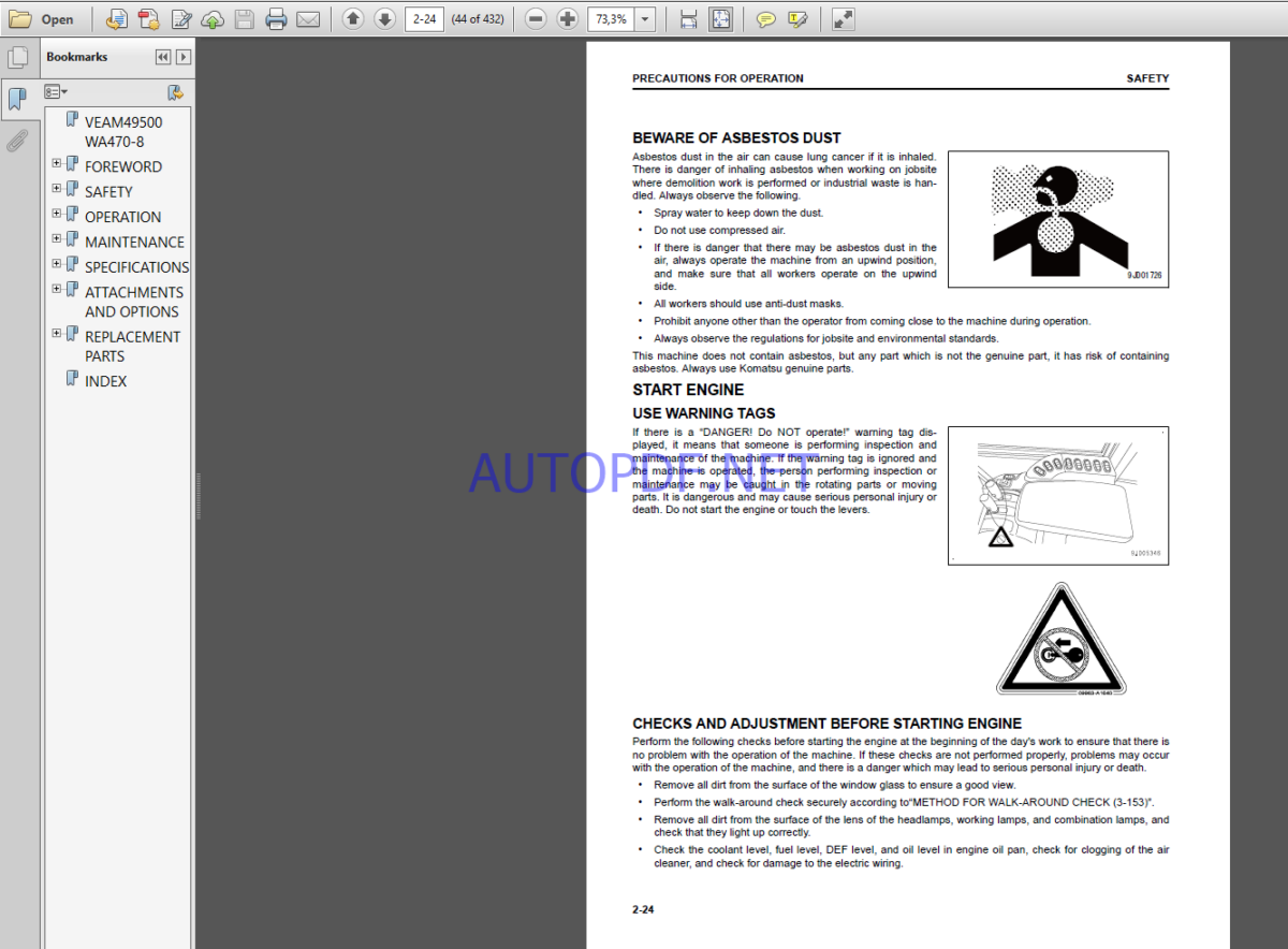 Komatsu WA470-8 WHEEL LOADER Operation Maintenance Manual(VENAM49500)