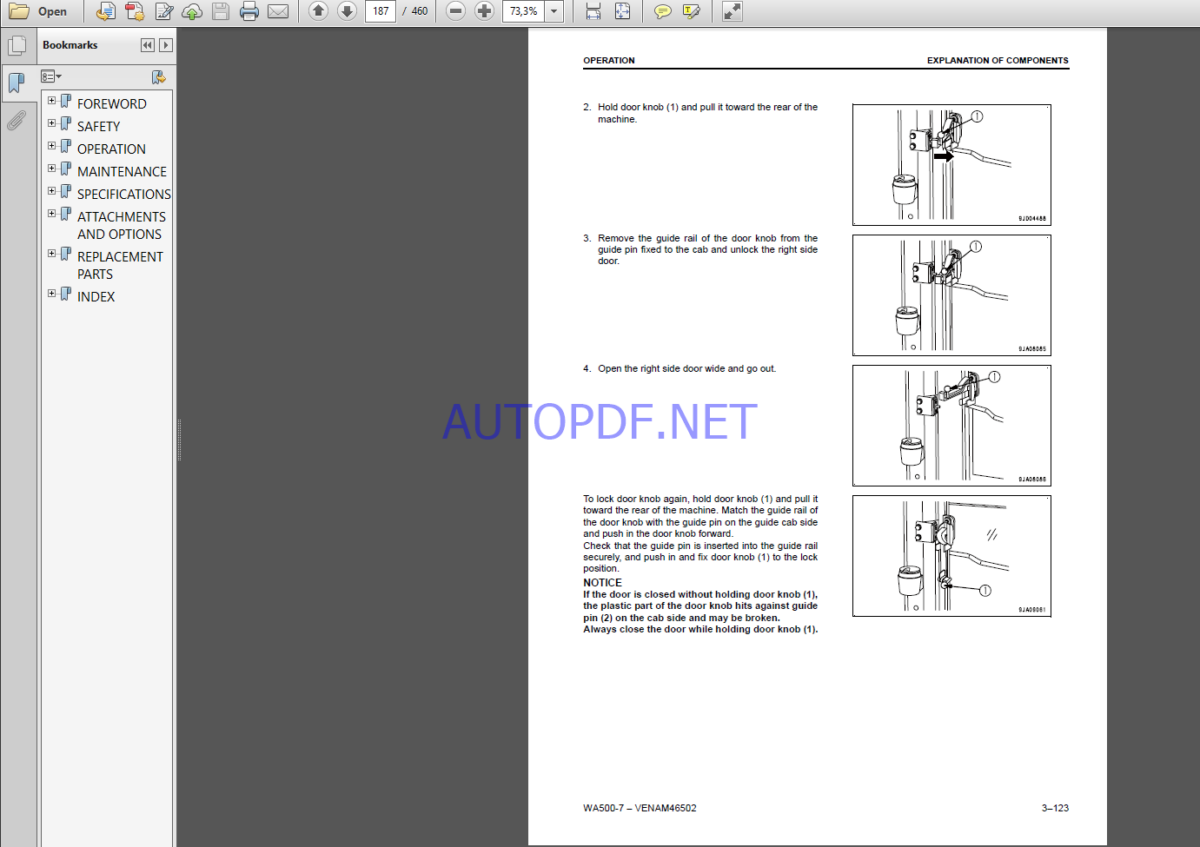 Komatsu WA500-7 WHEEL LOADER Operation Maintenance Manual(VEAM46502)