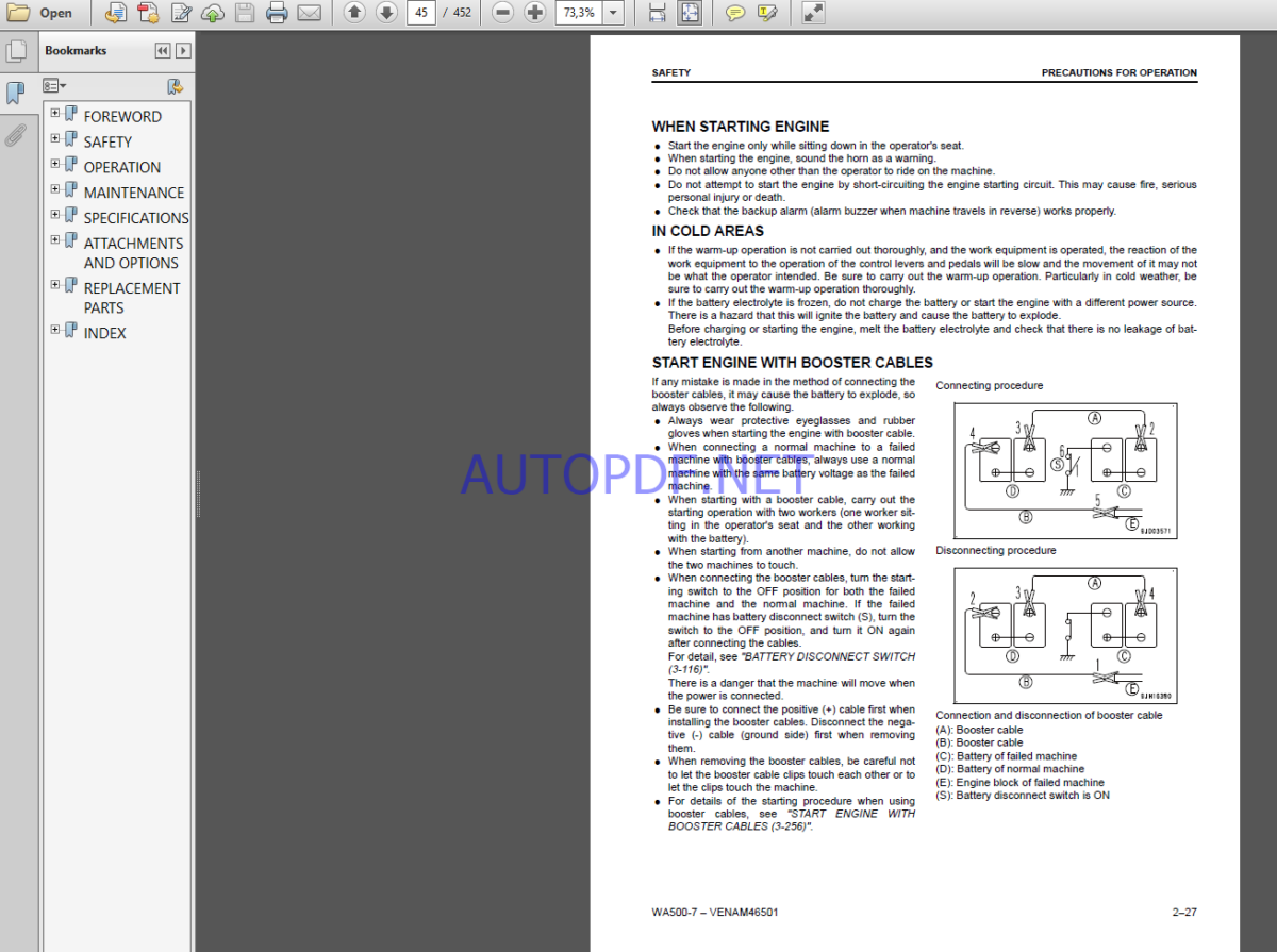 Komatsu WA500-7 WHEEL LOADER Operation Maintenance Manual(VEAM46501)