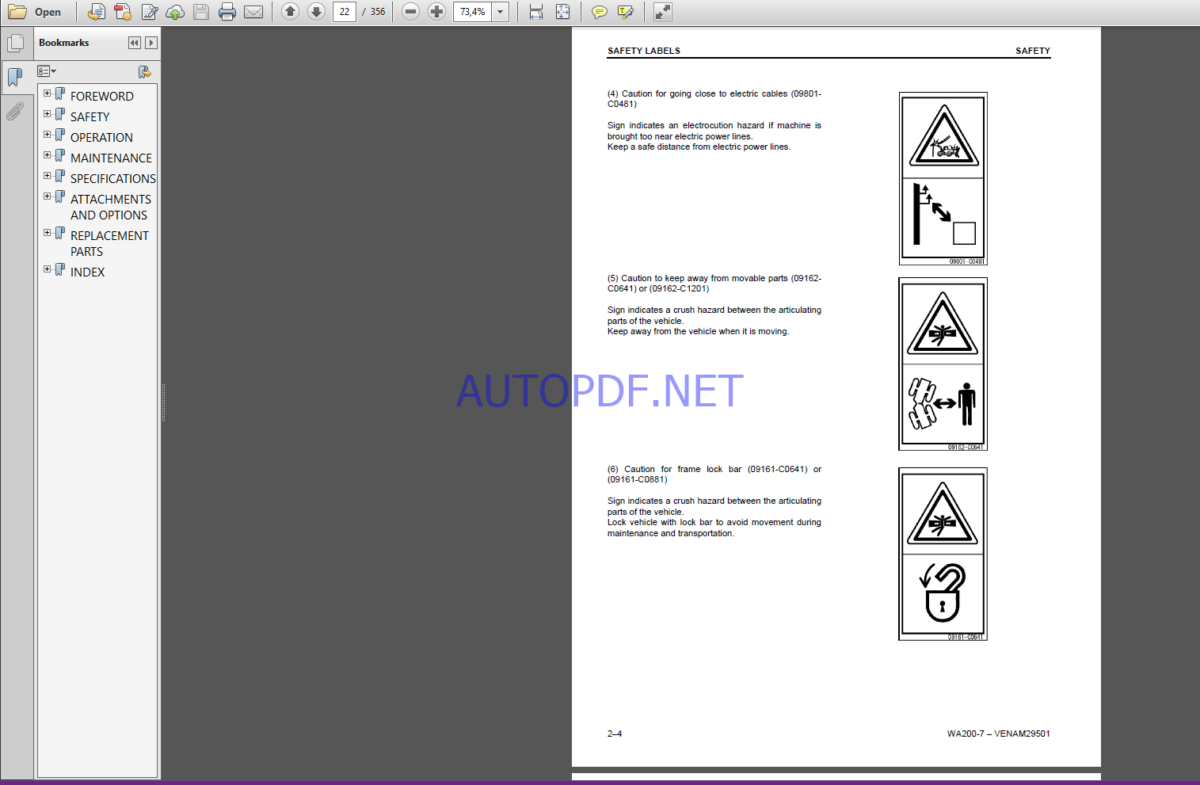 Komatsu WA200-7 WHEEL LOADER Operation Maintenance Manual(VENAM29501)