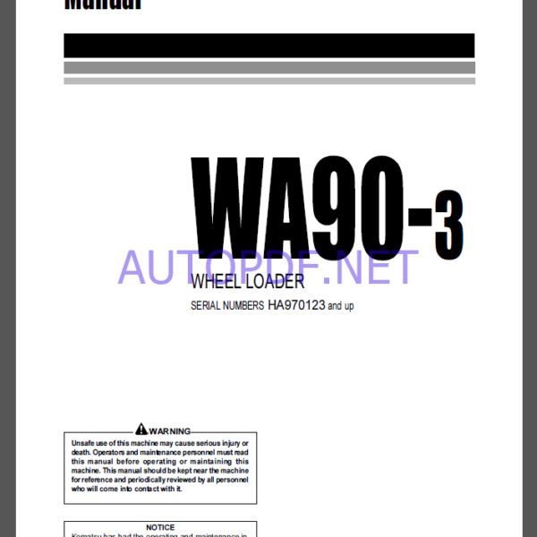 Komatsu WA90-3 WHEEL LOADER Operation Maintenance Manual(VEAM970300)