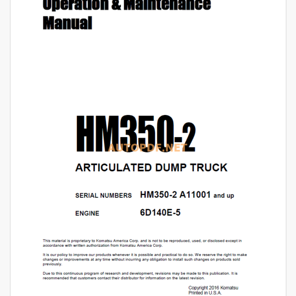 Komatsu HM350-2 Trolley DUMP TRUCK Operation and Maintenance Manual (CEAM017704)