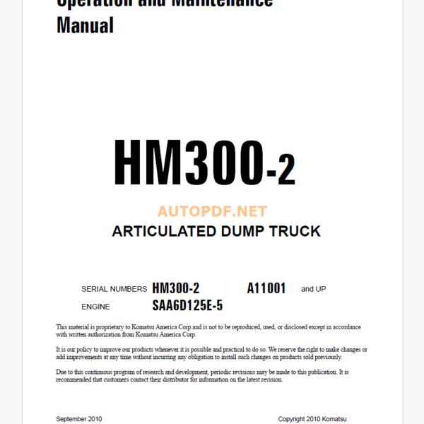 Komatsu HM300-2 Trolley DUMP TRUCK Operation and Maintenance Manual (CEAM017504)