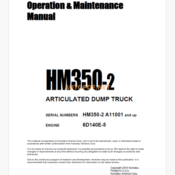 Komatsu HM350-2 Trolley DUMP TRUCK Operation and Maintenance Manual (CEAM017704)