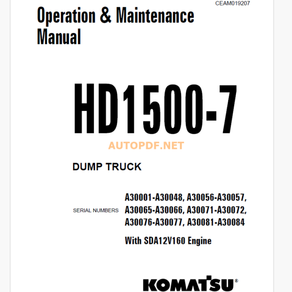 Komatsu HD1500-7 Trolley DUMP TRUCK Operation and Maintenance Manual (CEAM019207)