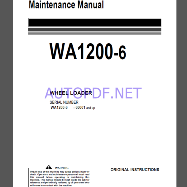 Komatsu WA1200-6 WHEEL LOADER Operation Maintenance Manual(EEAM031000)