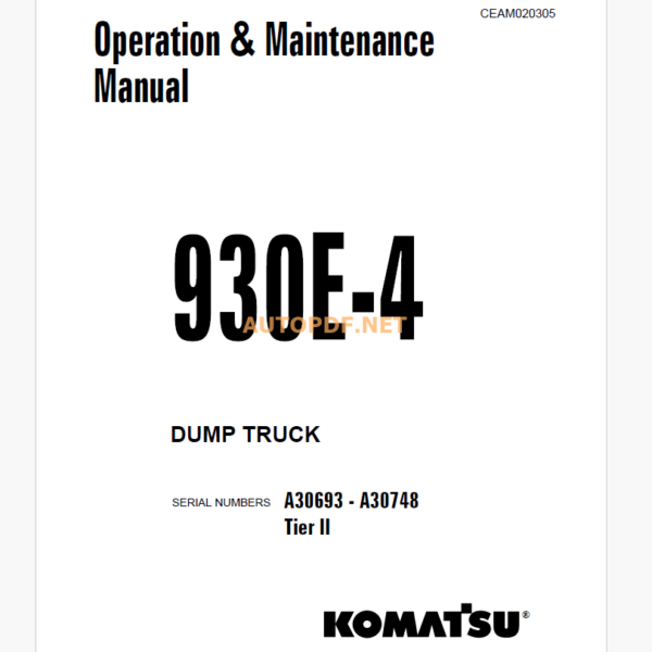 Komatsu 930E-4 Trolley DUMP TRUCK Operation and Maintenance Manual (CEAM020305)