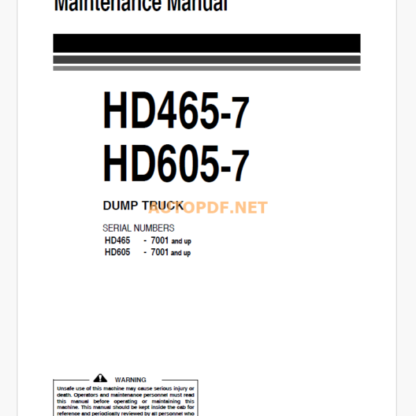 Komatsu HD465-7,HD605-7 DUMP TRUCK Operation and Maintenance Manual (EEAM021705)