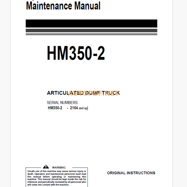 Komatsu HM350-2 DUMP TRUCK Operation and Maintenance Manual (EEAM027403)