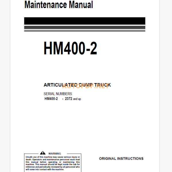 Komatsu HM400-2 DUMP TRUCK Operation and Maintenance Manual (EEAM027503)