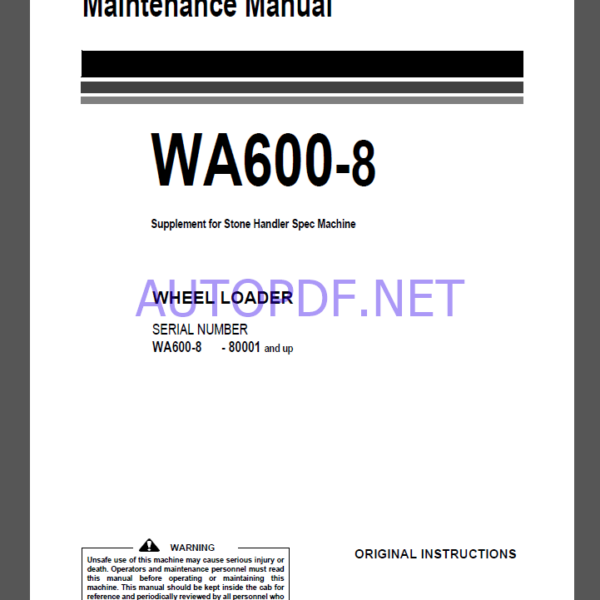 Komatsu WA600-8 WHEEL LOADER Operation Maintenance Manual(EEAM03750)