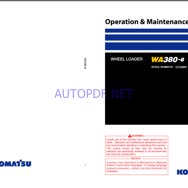 Komatsu WA380-8 WHEEL LOADER Operation Maintenance Manual(MMEW380800-00)