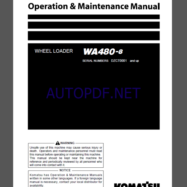 Komatsu WA480-8 WHEEL LOADER Operation Maintenance Manual(MMEW480800-00)