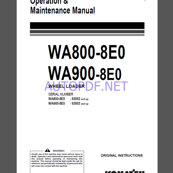 Komatsu WA800-8E0,WA900-8E0 WHEEL LOADER Operation Maintenance Manual(EENAM03941)