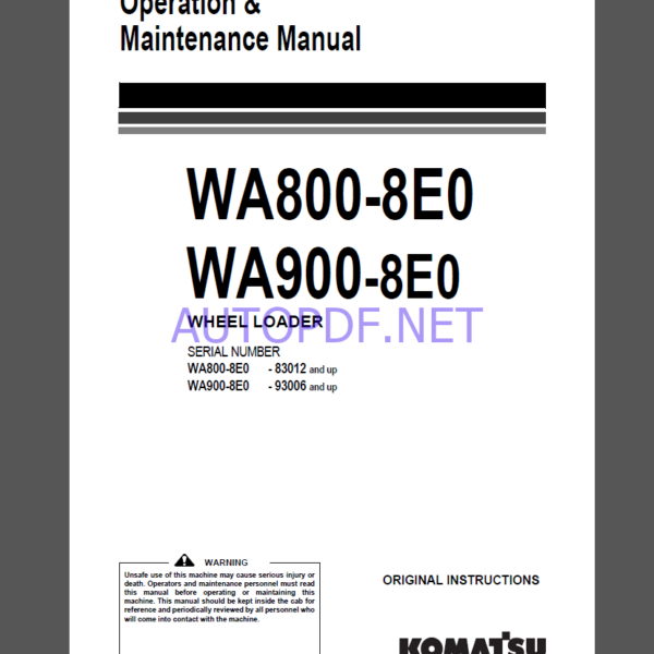 Komatsu WA800-8E0,WA900-8E0 WHEEL LOADER Operation Maintenance Manual(EENAM03942)