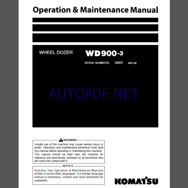 Komatsu WD900-3 WHEEL LOADER Operation Maintenance Manual(PEN00162-05)