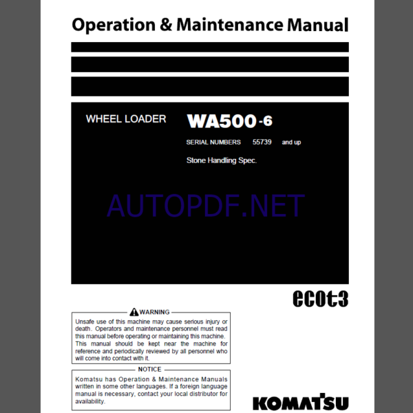 Komatsu WA500-6 WHEEL LOADER Operation Maintenance Manual(PEN00570-00)