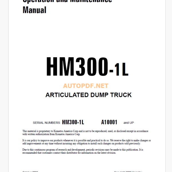 Komatsu HM300-1L DUMP TRUCK Operation and Maintenance Manual (CEAM015401)