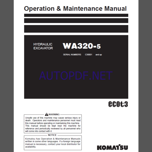 Komatsu WA320-5 WHEEL LOADER Operation Maintenance Manual(PEN00575-C4)