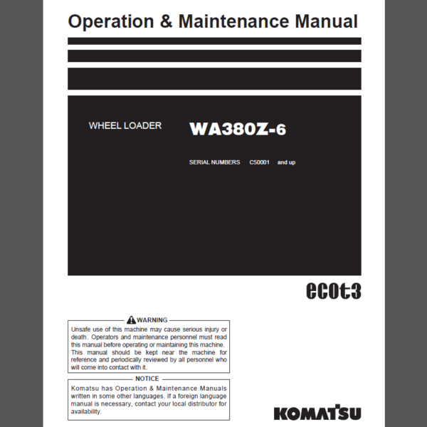 Komatsu WA380Z-6 WHEEL LOADER Operation Maintenance Manual(PEN00665-C6)