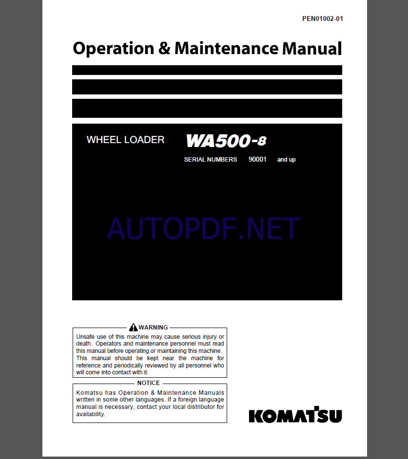 Komatsu WA500-8 WHEEL LOADER Operation Maintenance Manual(PEN01002-01)