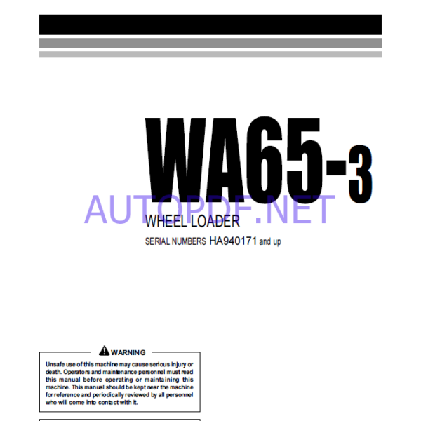 Komatsu WA65-3 WHEEL LOADER Operation Maintenance Manual(VEAM940300)