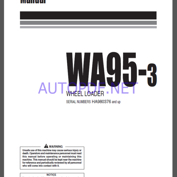 Komatsu WA95-3 WHEEL LOADER Operation Maintenance Manual(VEAM980500)