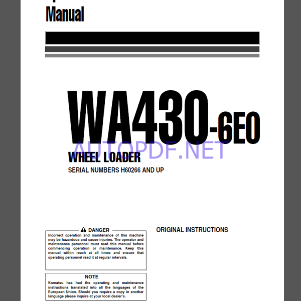 Komatsu WA430-6EO WHEEL LOADER Operation Maintenance Manual(VEAM948103)