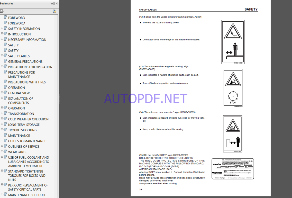 Komatsu WA700-3 WHEEL LOADER Operation Maintenance Manual(EEAM021902)