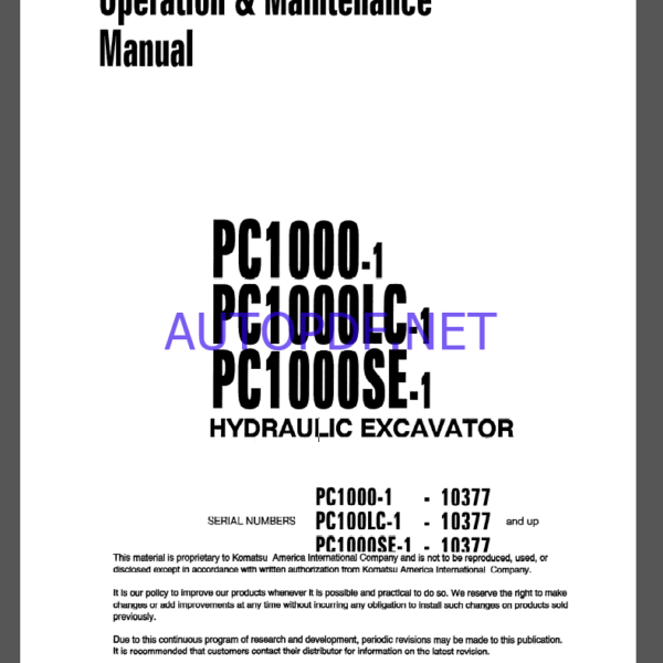 KOMATSU PC2000-11R HYDRAULIC EXCAVATOR Operation and Maintenance Manual(PEN02109-00)