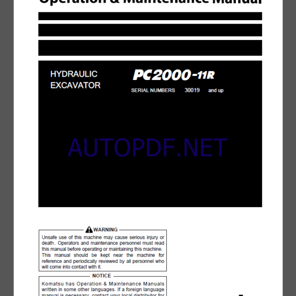 KOMATSU PC2000-11R HYDRAULIC EXCAVATOR Operation and Maintenance Manual(PEN01725-07)