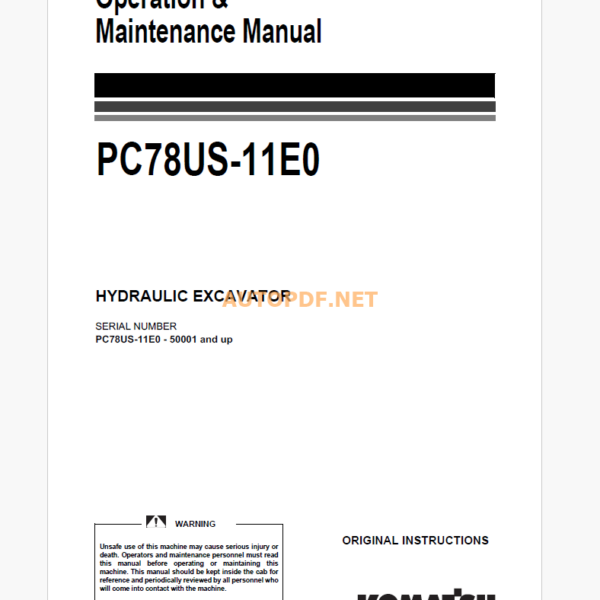 Komatsu PC78US-11E0 ESCAVADORA HIDRAULICA Operation and Maintenance Manual (EENAM04051)