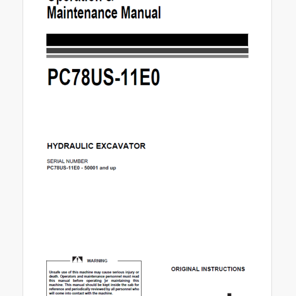 Komatsu PC78US-11E0 ESCAVADORA HIDRAULICA Operation and Maintenance Manual (EENAM04050)