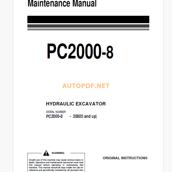 Komatsu PC2000-8 HYDRAULIC EXCAVATOR Operation and Maintenance Manual (EENAM03810_PC2000-8)