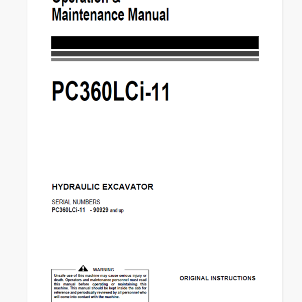 Komatsu PC360LCİ-11 HYDRAULIC EXCAVATOR Operation and Maintenance Manual (EENAM03801)