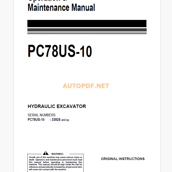 Komatsu PC78US-10 HYDRAULIC EXCAVATOR Operation and Maintenance Manual (EENAM03631_PC78US-10_1806)