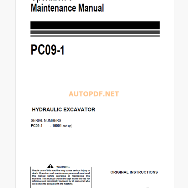 Komatsu PC09-1 HYDRAULIC EXCAVATOR Operation and Maintenance Manual (EENAM03403_PC09-1_1910)