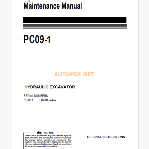 Komatsu PC09-1 HYDRAULIC EXCAVATOR Operation and Maintenance Manual (EENAM03402_PC09_Series_1602)