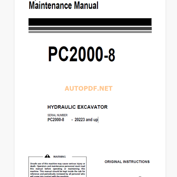 Komatsu PC2000-8 HYDRAULIC EXCAVATOR Operation and Maintenance Manual (EENAM02992_PC2000-8_1609)