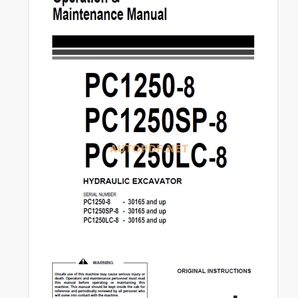 Komatsu PC1250-8,PC1250SP-8,PC1250LC-8 HYDRAULIC EXCAVATOR Operation and Maintenance Manual (EEAM030100_PC1250-8_1101)