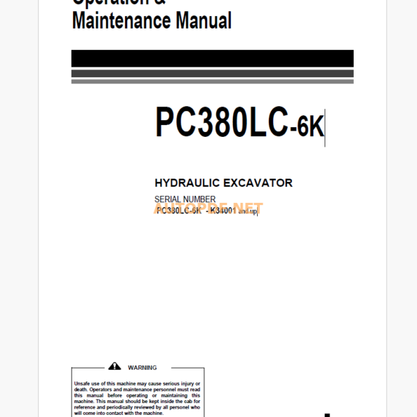 Komatsu PC380LC-6K HYDRAULIC EXCAVATOR Operation and Maintenance Manual (eeam008501_PC160_180_200-6)